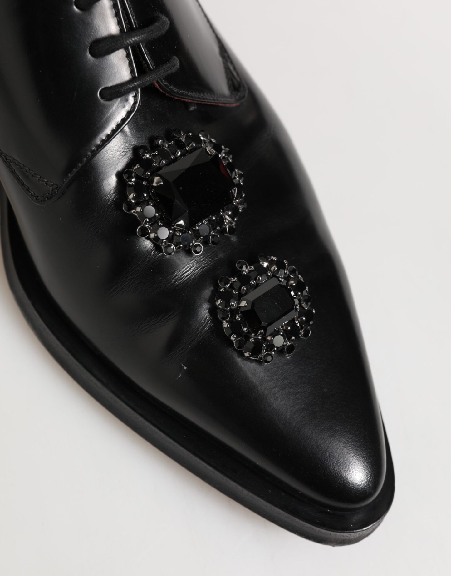 Dolce &amp; Gabbana – Derby-Schuhe aus schwarzem Leder mit Kristallen