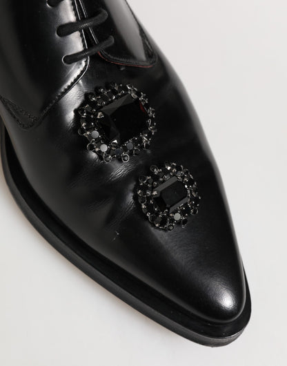 Dolce &amp; Gabbana – Derby-Schuhe aus schwarzem Leder mit Kristallen
