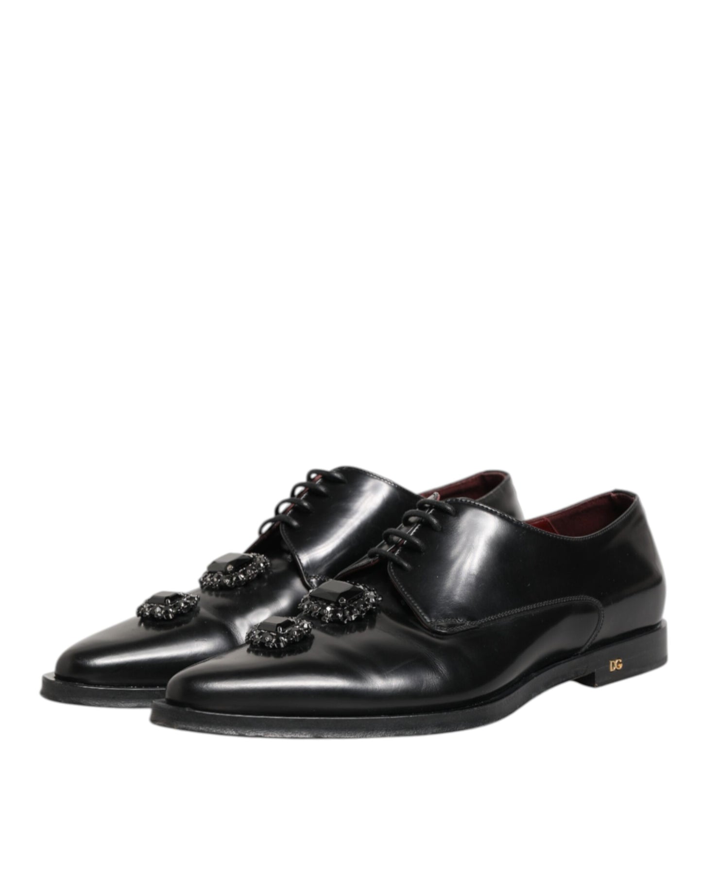 Dolce &amp; Gabbana – Derby-Schuhe aus schwarzem Leder mit Kristallen