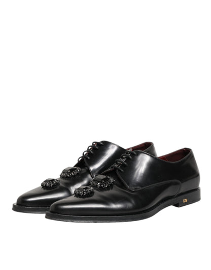 Dolce &amp; Gabbana – Derby-Schuhe aus schwarzem Leder mit Kristallen