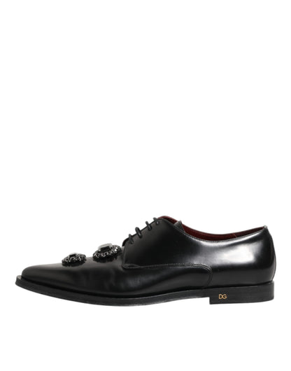 Dolce &amp; Gabbana – Derby-Schuhe aus schwarzem Leder mit Kristallen