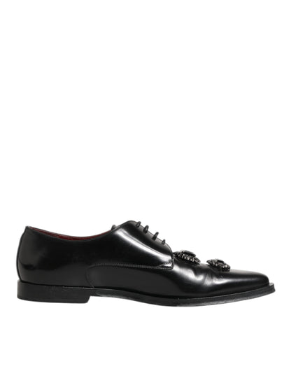 Dolce &amp; Gabbana – Derby-Schuhe aus schwarzem Leder mit Kristallen