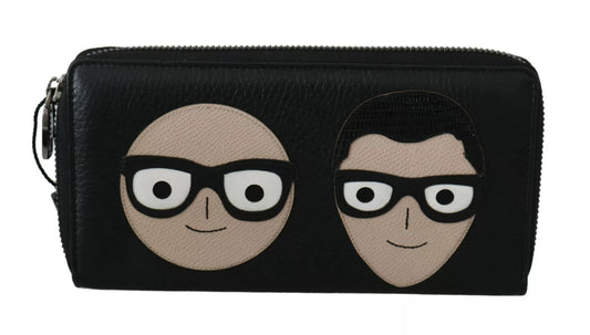 Dolce & Gabbana Schwarzes Leder #DGFAMILY Continental Herren-Geldbörse mit Reißverschluss