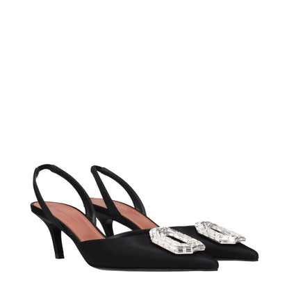 Amina Muaddi – Schwarze Satin-Sandalen mit Stilettoabsatz