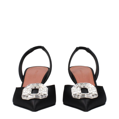 Amina Muaddi – Schwarze Satin-Sandalen mit Stilettoabsatz
