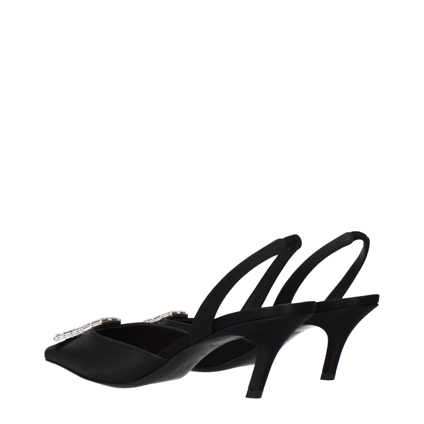 Amina Muaddi – Schwarze Satin-Sandalen mit Stilettoabsatz