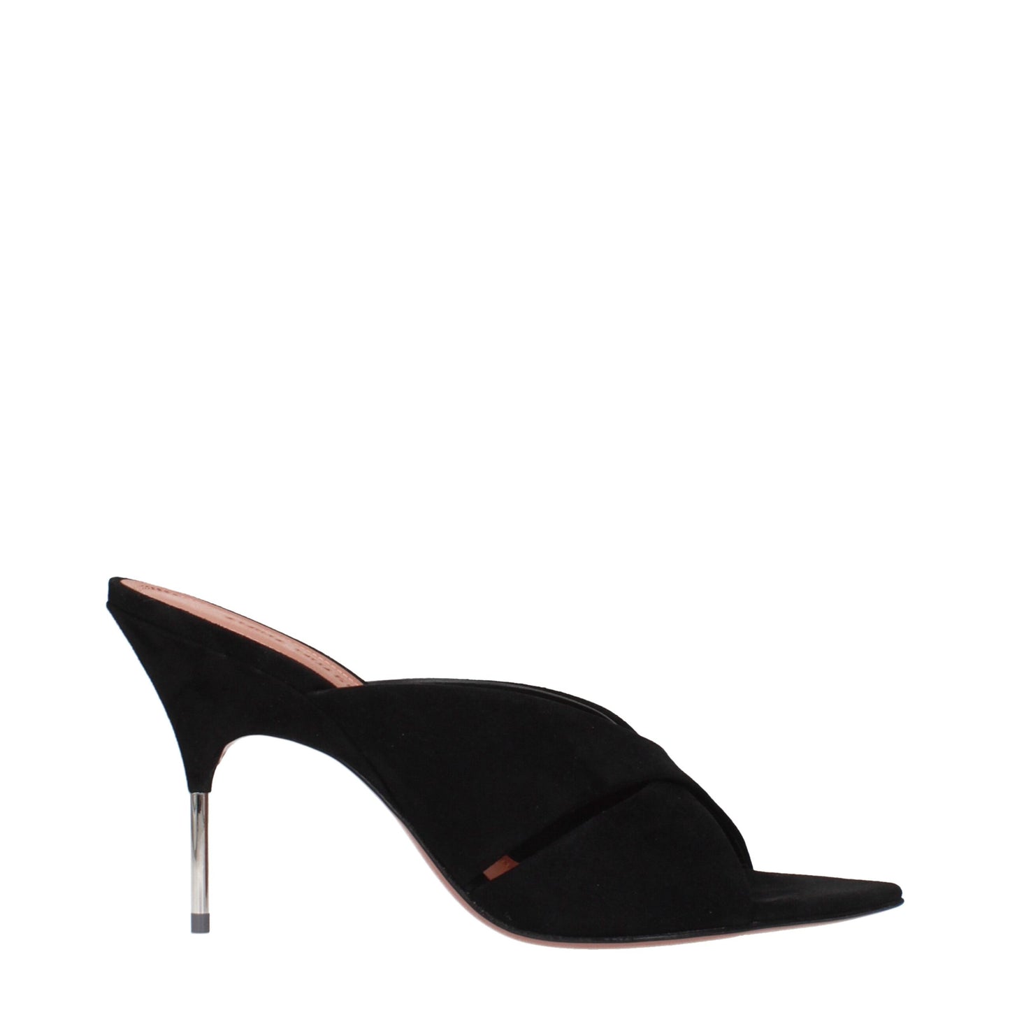 Amina Muaddi – Schwarze Sandalen aus Leder mit Stilettoabsatz