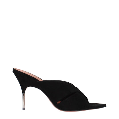 Amina Muaddi – Schwarze Sandalen aus Leder mit Stilettoabsatz