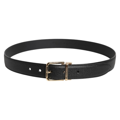 Dolce & Gabbana Black Calfskin Leather Gold Metal Buckle Belt