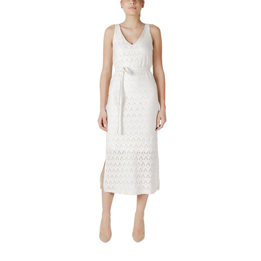 Vila Clothes – Beigefarbenes Midikleid aus recyceltem Polyester