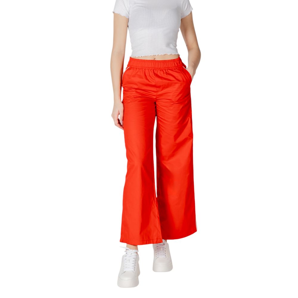 Only Red Cotton Casual Pants