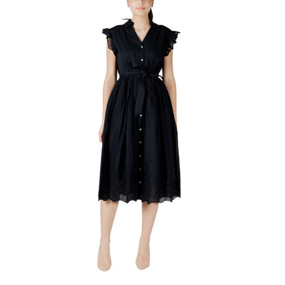 Vila Clothes Schwarzes Midikleid aus Baumwolle