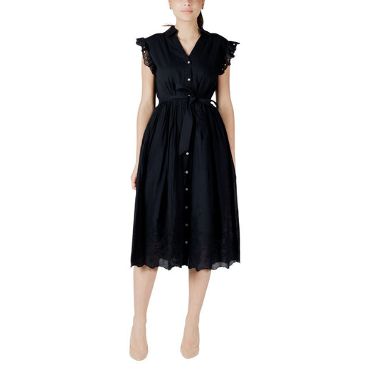 Vila Clothes Schwarzes Midikleid aus Baumwolle