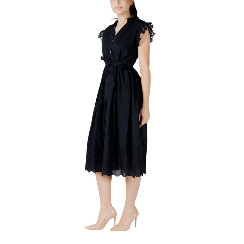 Vila Clothes Schwarzes Midikleid aus Baumwolle