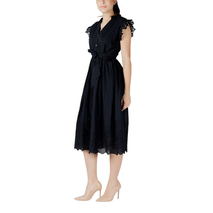 Vila Clothes Schwarzes Midikleid aus Baumwolle