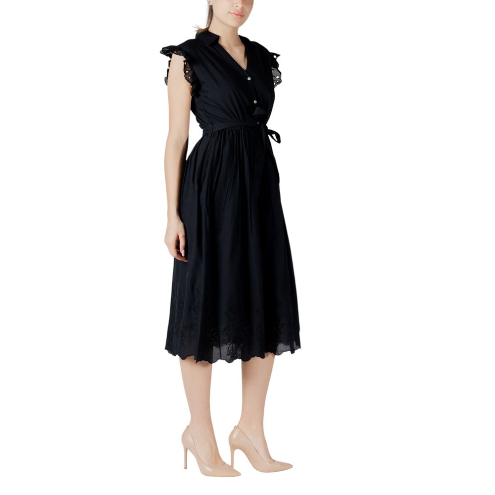Vila Clothes Schwarzes Midikleid aus Baumwolle