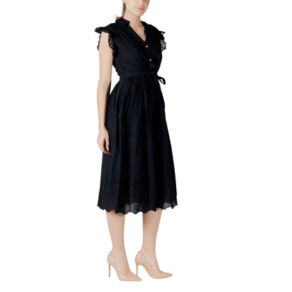 Vila Clothes Schwarzes Midikleid aus Baumwolle