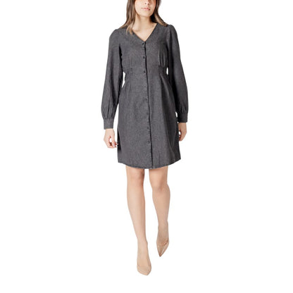 ICHI Black Cotton Short Dress