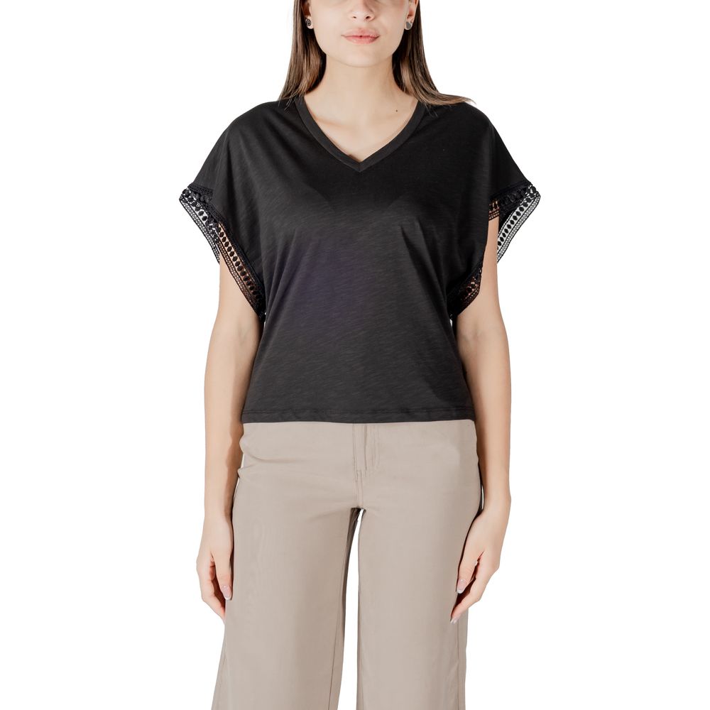 ICHI Schwarzes Baumwoll-T-Shirt