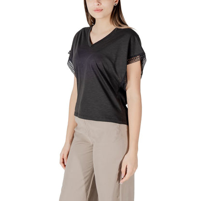 ICHI Schwarzes Baumwoll-T-Shirt