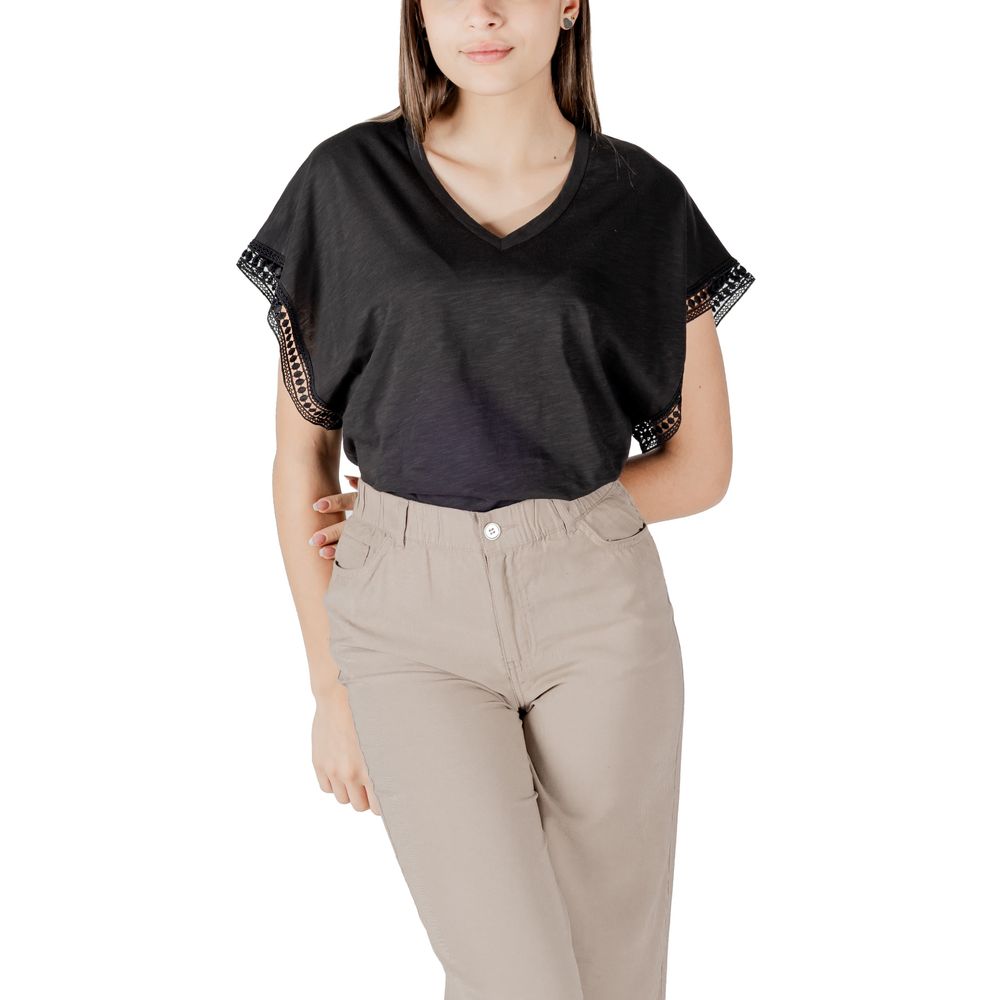 ICHI Schwarzes Baumwoll-T-Shirt