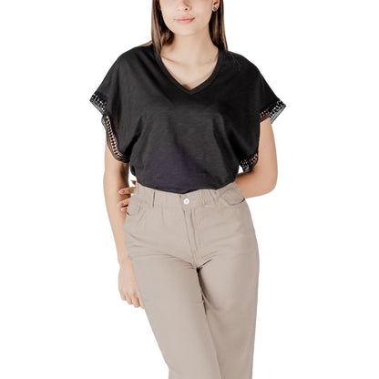 ICHI Schwarzes Baumwoll-T-Shirt