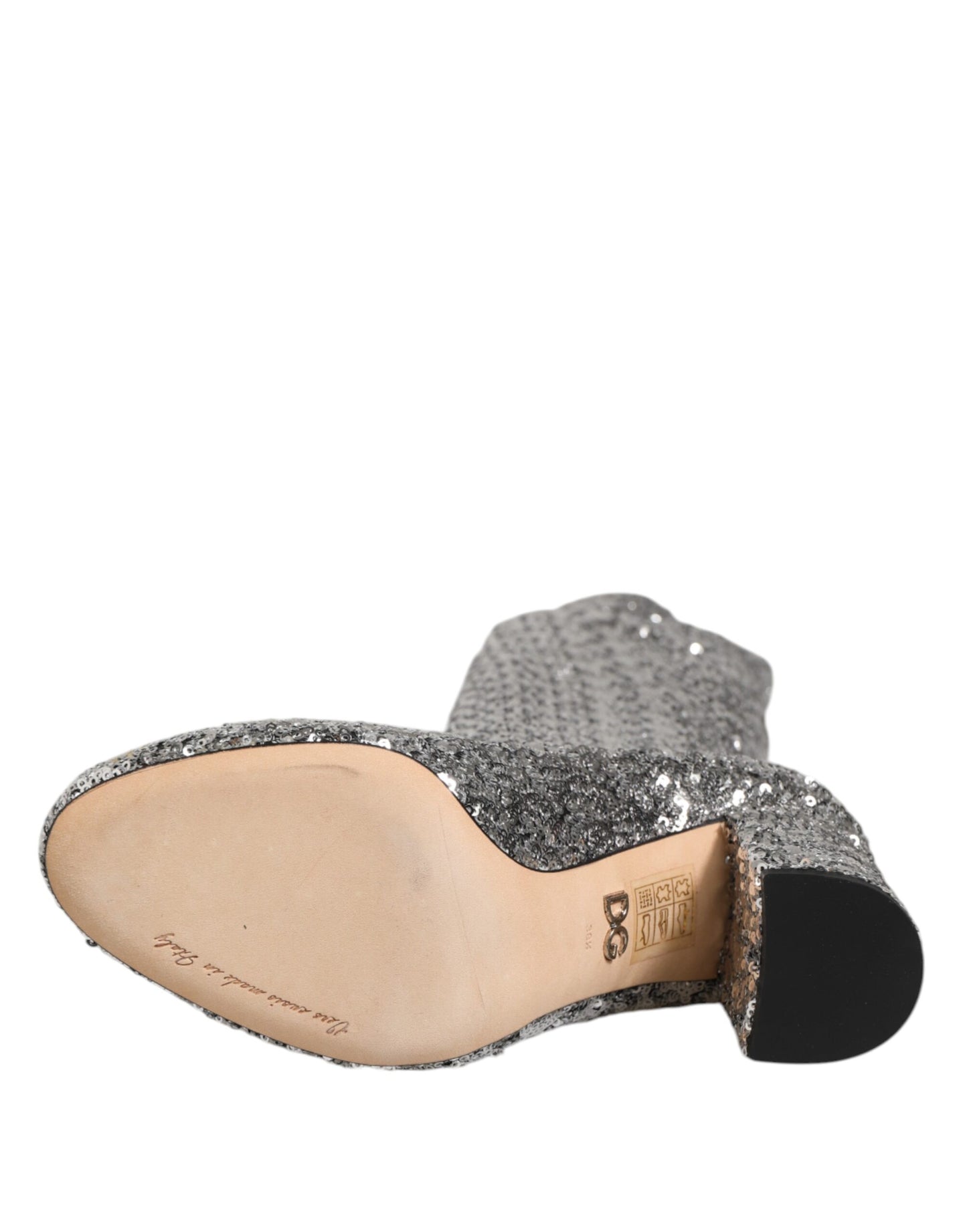 Dolce &amp; Gabbana – Stiefeletten mit Glitzer-Absatz und silbernen Pailletten