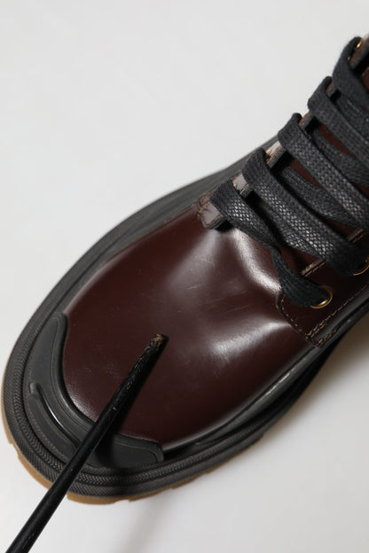 Dolce &amp; Gabbana – Kastanienbraune Bikerstiefel aus Leder mit halbhoher Wade