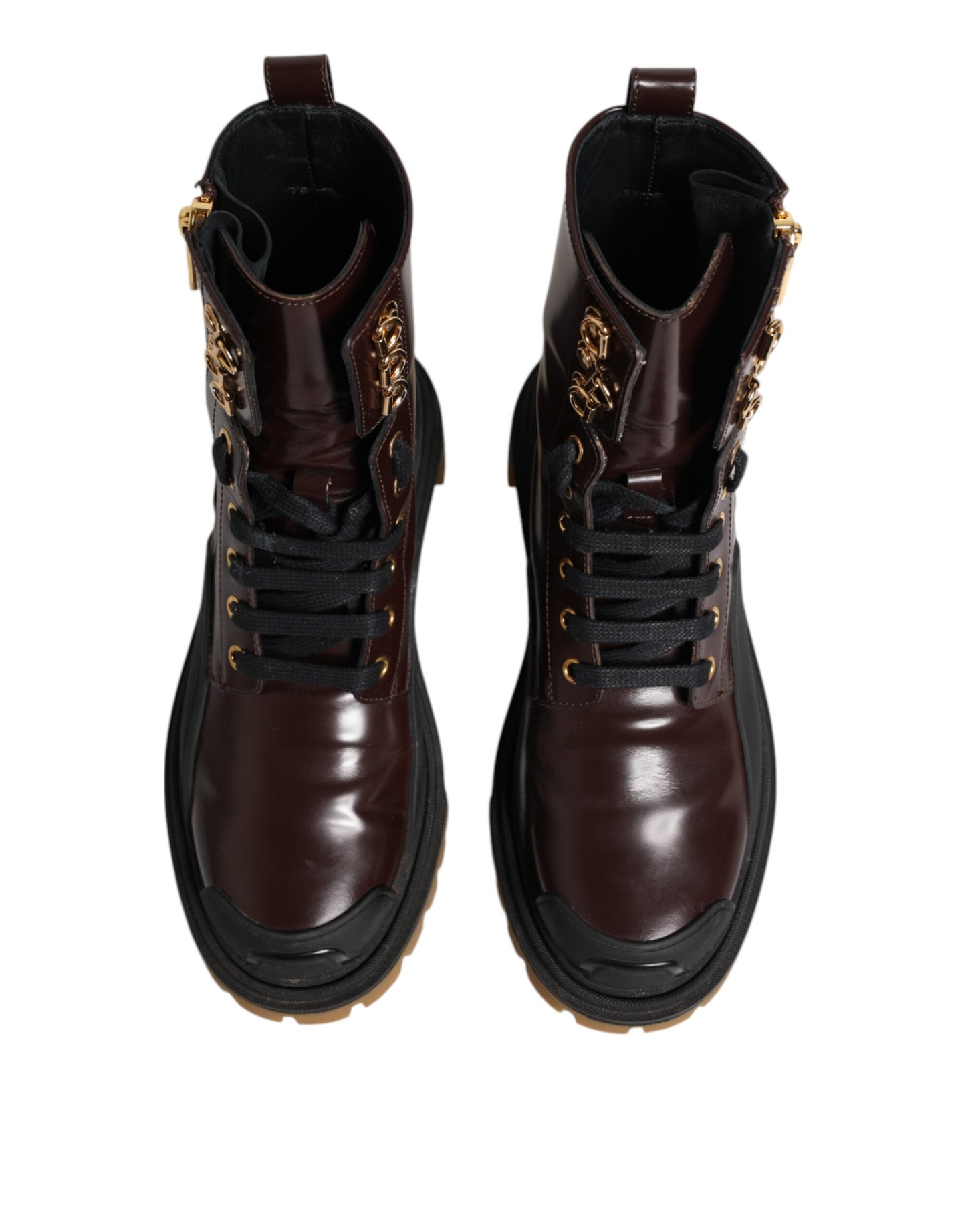 Dolce &amp; Gabbana – Kastanienbraune Bikerstiefel aus Leder mit halbhoher Wade