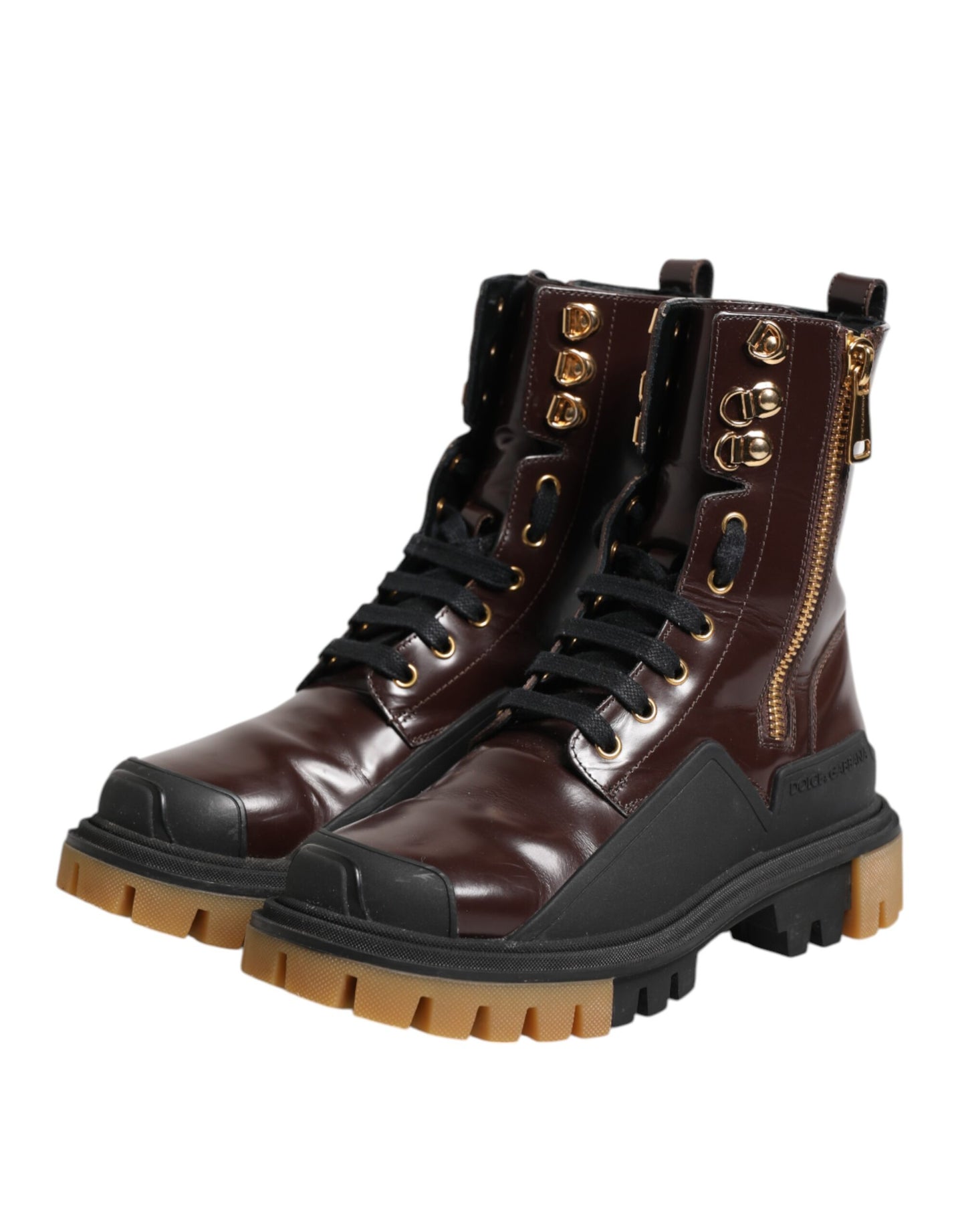 Dolce &amp; Gabbana – Kastanienbraune Bikerstiefel aus Leder mit halbhoher Wade
