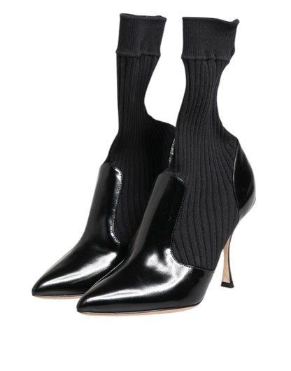 Dolce &amp; Gabbana Schwarze Stretch-Stilettos-Booties-Sockenschuhe