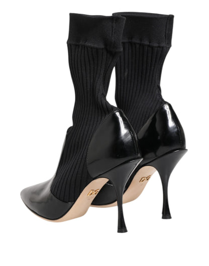 Dolce &amp; Gabbana Schwarze Stretch-Stilettos-Booties-Sockenschuhe