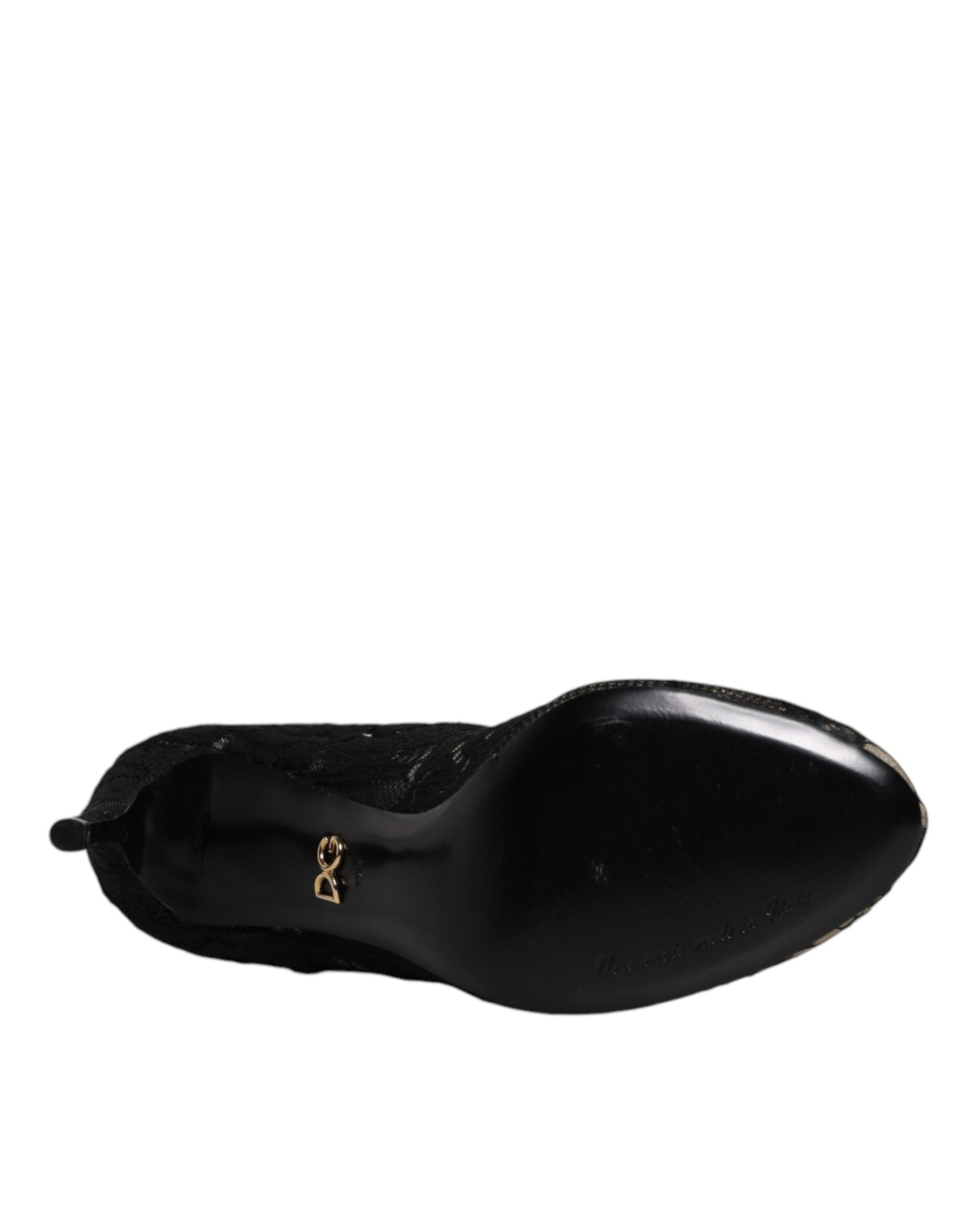 Dolce &amp; Gabbana – Schwarze, wadenhohe Stiefel mit Stretch-Absatz aus Spitze