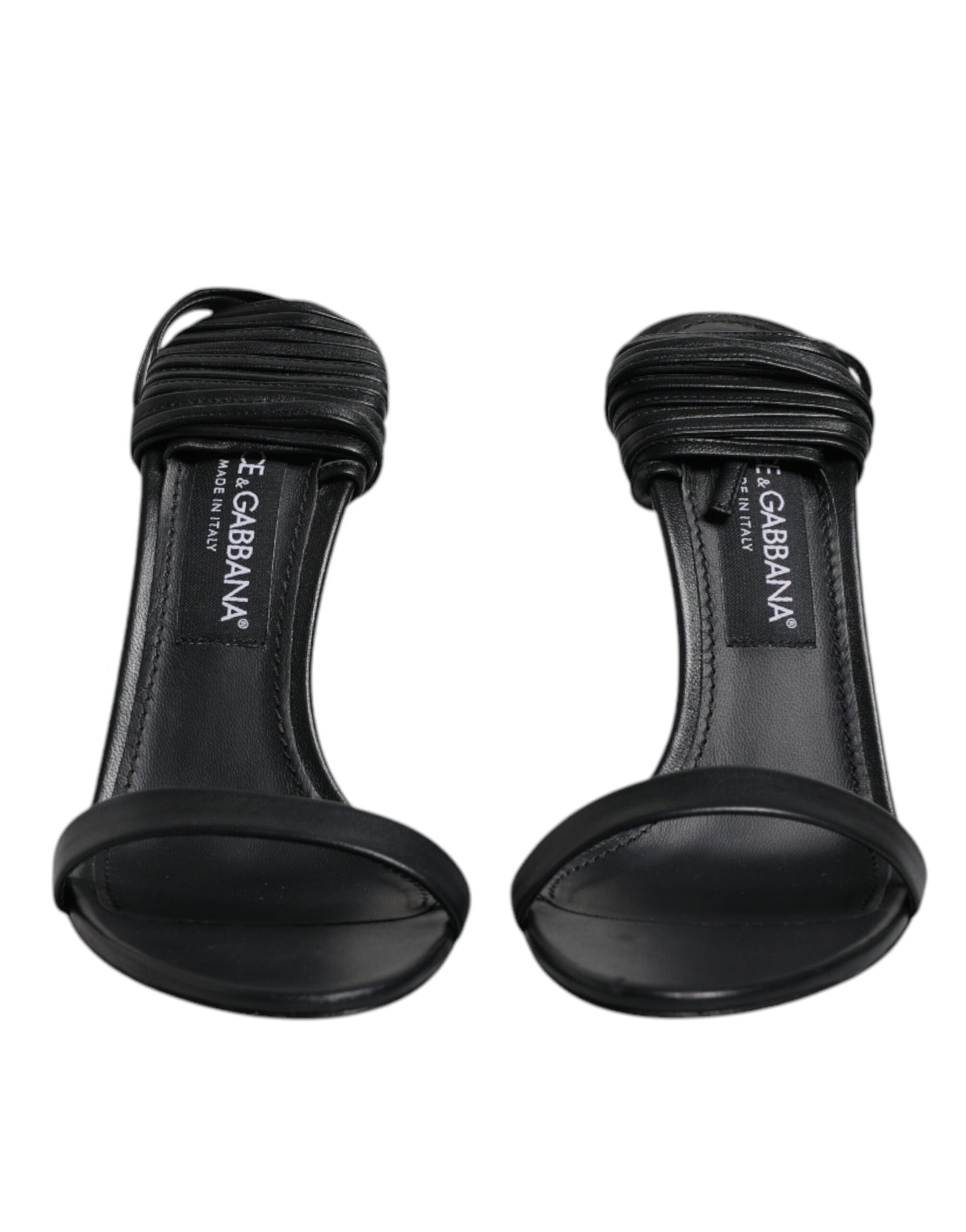 Dolce &amp; Gabbana Schwarze Leder Stiletto Heels Sandalen Schuhe