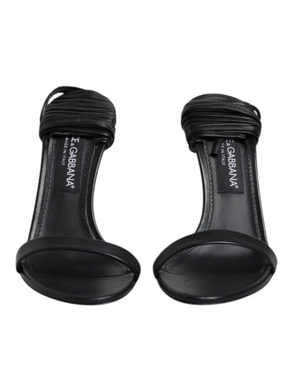 Dolce &amp; Gabbana Schwarze Leder Stiletto Heels Sandalen Schuhe