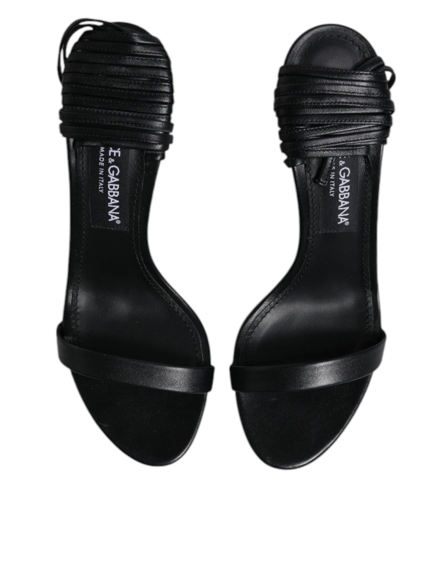 Dolce &amp; Gabbana Schwarze Leder Stiletto Heels Sandalen Schuhe