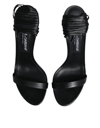 Dolce &amp; Gabbana Schwarze Leder Stiletto Heels Sandalen Schuhe