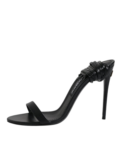 Dolce &amp; Gabbana Schwarze Leder Stiletto Heels Sandalen Schuhe