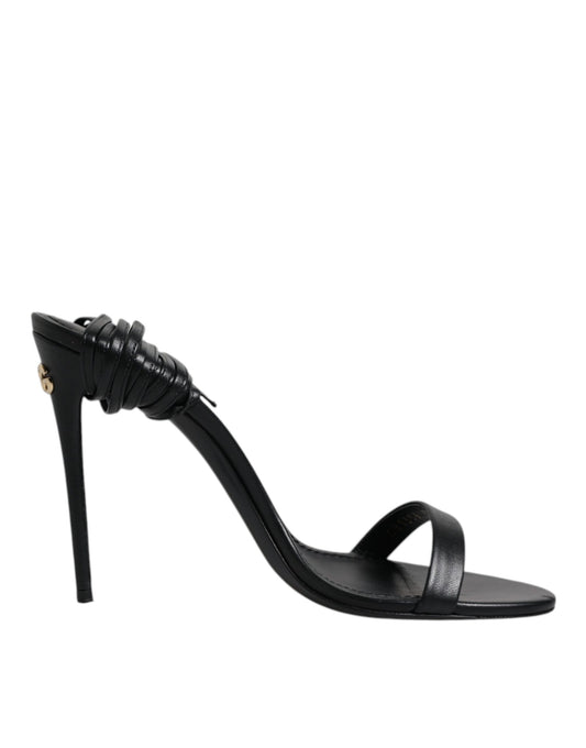 Dolce &amp; Gabbana Schwarze Leder Stiletto Heels Sandalen Schuhe