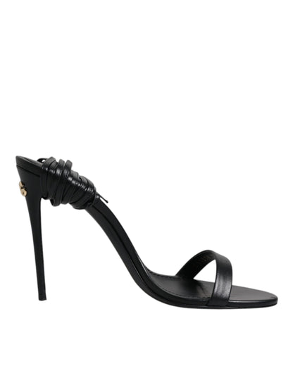 Dolce &amp; Gabbana Schwarze Leder Stiletto Heels Sandalen Schuhe
