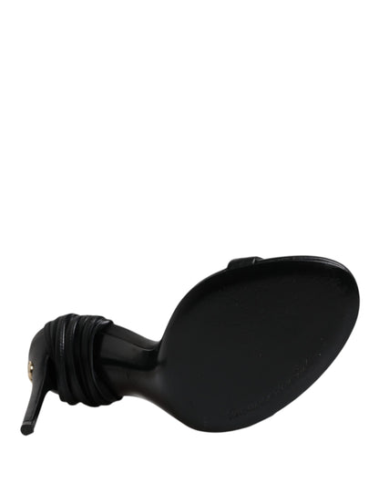 Dolce &amp; Gabbana Schwarze Leder Stiletto Heels Sandalen Schuhe