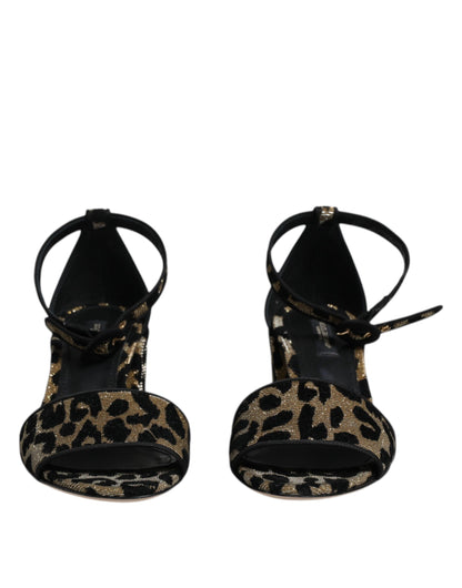 Dolce &amp; Gabbana Gold Leopard Knöchelriemen Heels Sandalen Schuhe