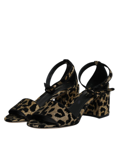 Dolce &amp; Gabbana Gold Leopard Knöchelriemen Heels Sandalen Schuhe
