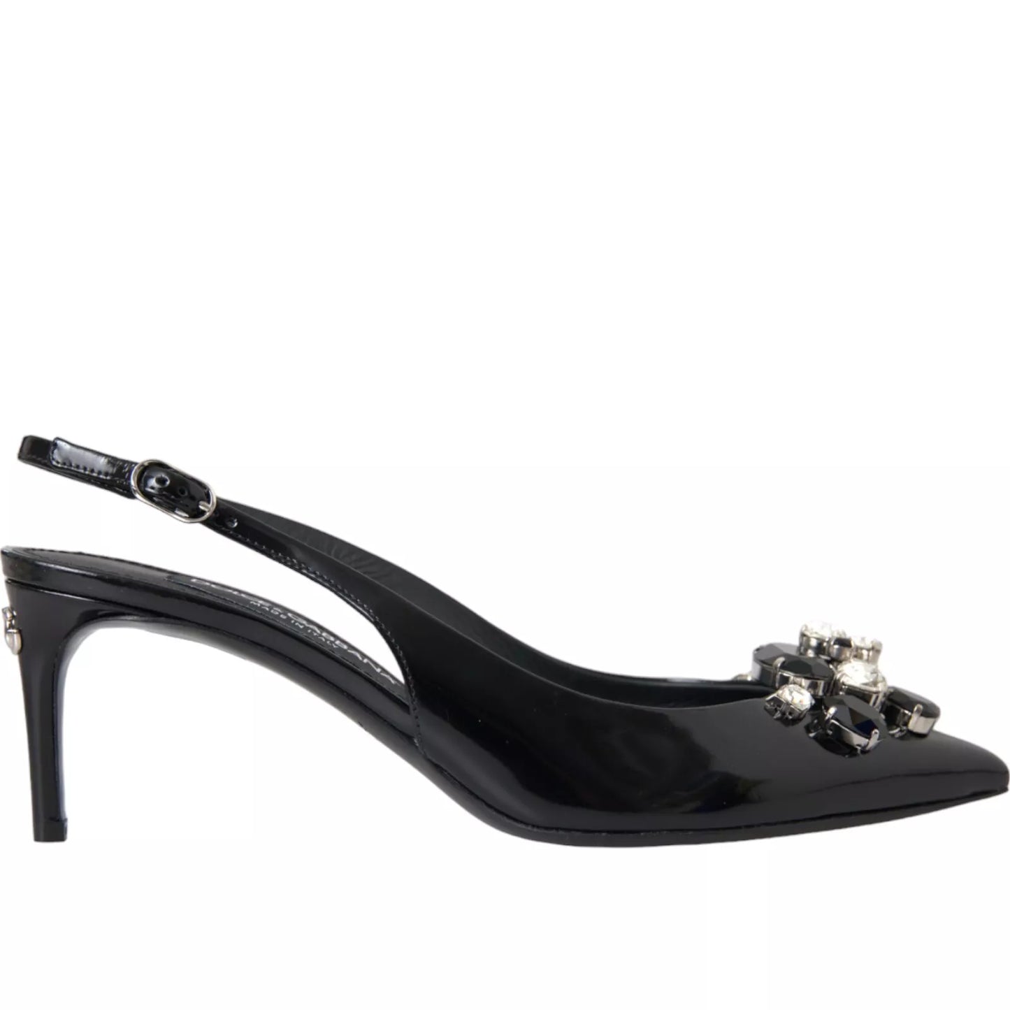 Dolce &amp; Gabbana – Slingback-Schuhe aus schwarzem Lackleder mit Kristallen