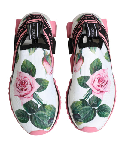 Dolce &amp; Gabbana Sorrento Sneakers mit weißem Rosendruck