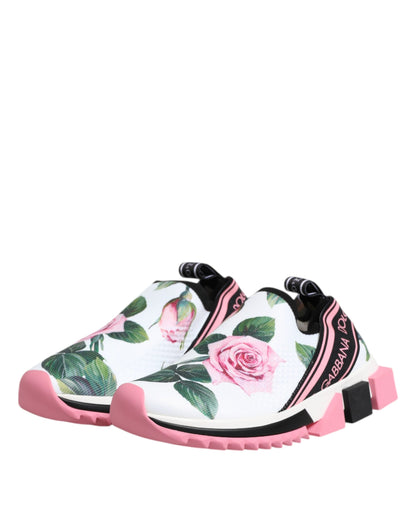 Dolce &amp; Gabbana Sorrento Sneakers mit weißem Rosendruck