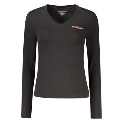 Guess Jeans Schwarzes Baumwoll-T-Shirt für Damen