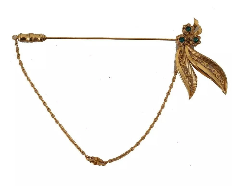 Dolce &amp; Gabbana – Goldfarbene Brosche aus 925er Sterlingsilber mit Kristallkette