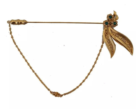 Dolce &amp; Gabbana – Goldfarbene Brosche aus 925er Sterlingsilber mit Kristallkette