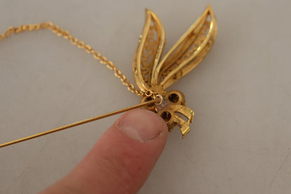 Dolce &amp; Gabbana – Goldfarbene Brosche aus 925er Sterlingsilber mit Kristallkette